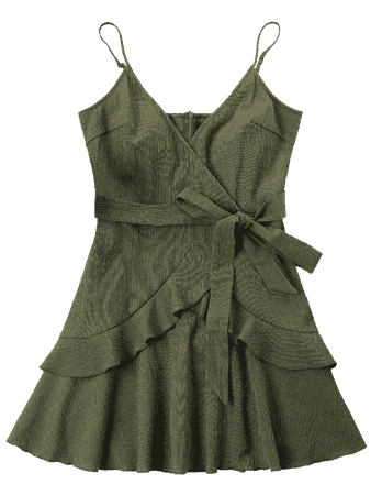 [34% OFF] [HOT] 2019 Ruffle Mini Cami Dress In ARMY GREEN M | ZAFUL