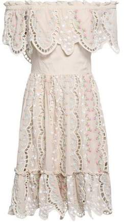 Off-the-shoulder Embellished Cotton-blend Mini Dress