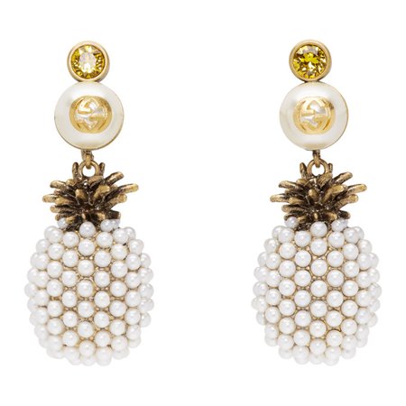 Gucci Gold Pineapple Drop Earrings In 8074 Cream | ModeSens