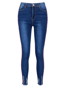 [36% OFF] [NEW] 2019 Frayed Hem Stripe Trim Skinny Jeans In BLUE L | ZAFUL GB