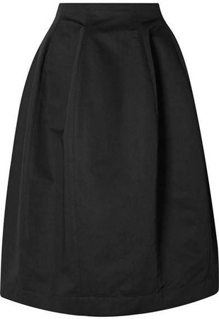 Cotton And Linen-blend Twill Midi Skirt - Black