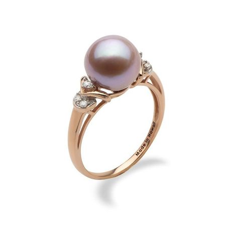Lilac freshwater pearl ring in rose gold with diamond