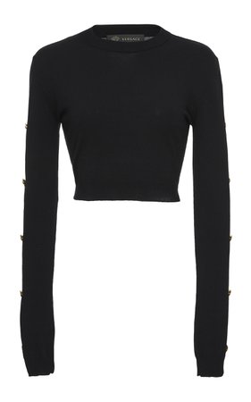Button Sleeve Cropped Knit Top by Versace