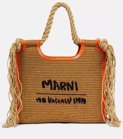 X No Vacancy Inn Marcel Raffia Effect Tote Bag in Brown - Marni | Mytheresa