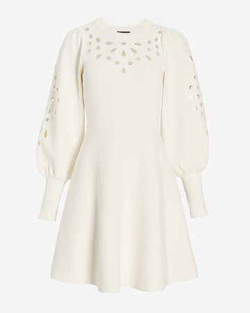 Eyelet Lace Fit And Flare Sweater Dress