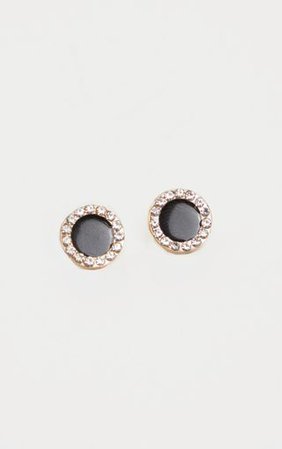 Black Round Diamante Border Stud Earrings | PrettyLittleThing