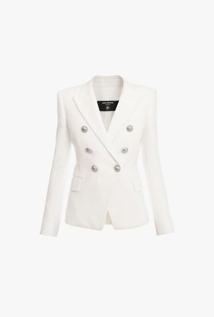 White Wool Blazer With Double Breasted Silver Tone Buttoned Closure for Women - Balmain.com