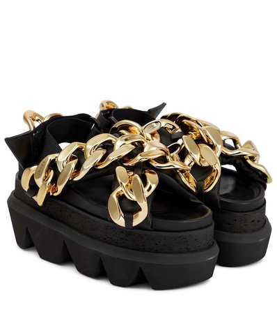Sacai - Embellished leather platform sandals | Mytheresa