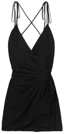Satin-jacquard Mini Wrap Dress - Black