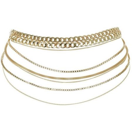 Gold Chain Link Layered Choker Necklace