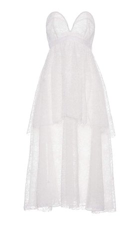 Hiraeth Strapless Tiered Chantilly Lace Dress Size: 2