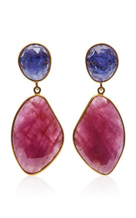 One-Of-A-Kind Pink Sapphire And Tanzanite Drop Earrings by Bahina | Moda Operandi