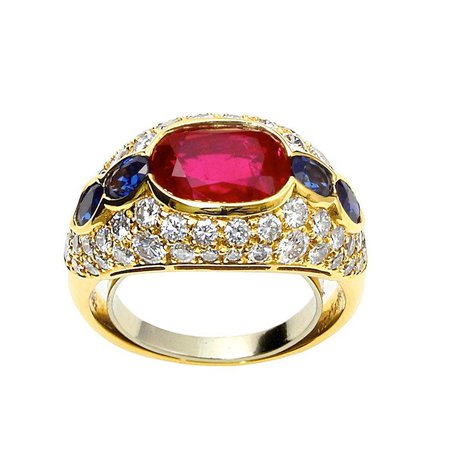 Bulgari Burmese No Heat Ruby, Sapphire and Diamond Ring