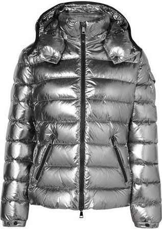 Metallic Hooded Quilted Shell Down Jacket - Silver