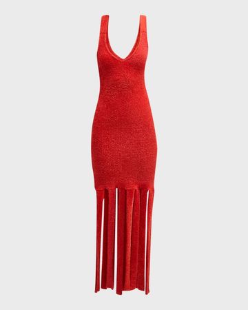Simon Miller Tira Sleeveless Fringe Knit Midi Dress | Neiman Marcus