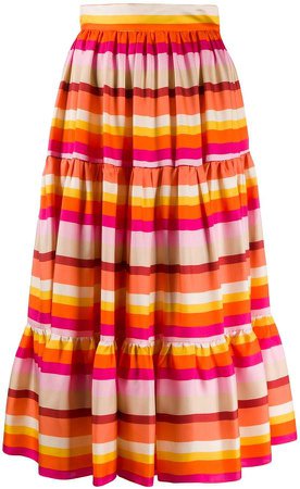 Striped Tiered Silk Skirt