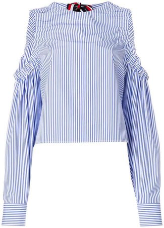striped cold shoulder blouse
