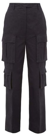 Tailored Cotton Poplin Cargo Trousers - Womens - Navy