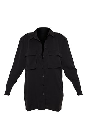 Black Oversized Chiffon Shirt | Tops | PrettyLittleThing USA