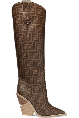 Fendi | Logo-print coated-canvas knee boots | NET-A-PORTER.COM