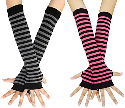 Striped Long Arm Warmer Fingerless Gloves Punk Gothic Rock: Amazon.ca: Luggage & Bags