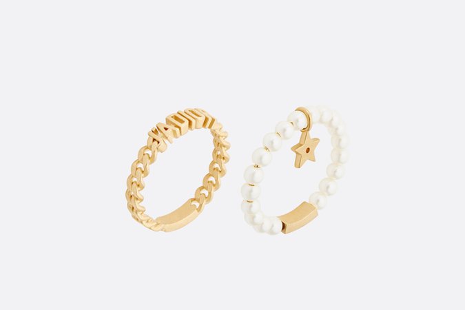 J'Adior Set of Two Rings Gold-Finish Metal and White Resin Pearls - products | DIOR