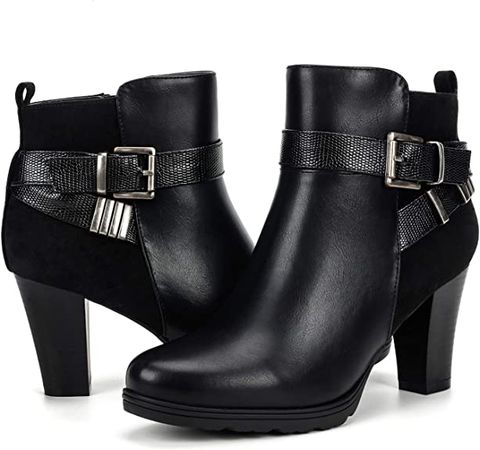 Amazon.com | mysoft Women's Zipper Booties Chunky Stacked Heel Ankle Boots Buckle Strap Ankle | Ankle & Bootie