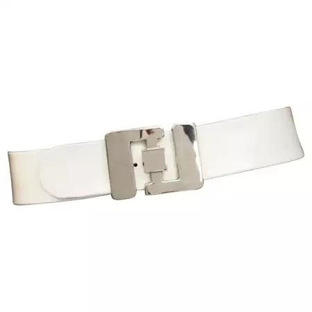 Vintage PIERRE CARDIN Logo Buckle Space Age White Patent Belt For Sale at 1stDibs