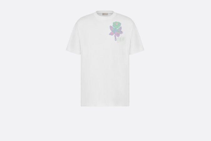 White DIOR AND ALEX FOXTON Rose Embroidered Compact Cotton T-shirt - Ready-to-Wear - Men's Fashion | DIOR