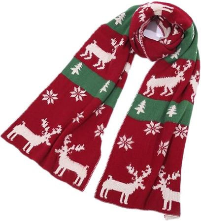 Christmas Reindeer Snowflake Winter Warm Long Scarf knitted Scarfs Gifts Scarves for women (red) at Amazon Women’s Clothing store