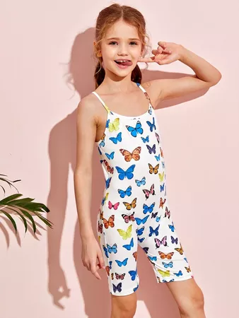 Girls Multicolored Butterfly Print Romper | SHEIN USA