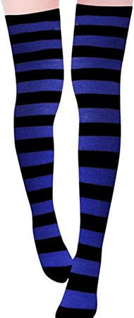 ZANZEA Womens Over Knee Thigh High Socks Long Striped Stocking Blue Black One Size at Amazon Women’s Clothing store