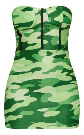 Petite Green Camo Print Corset Detail Fitted Bodycon Dress | PrettyLittleThing USA