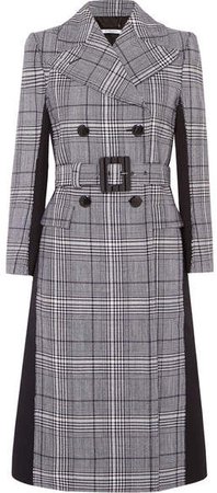 Double-breasted Prince Of Wales Checked Wool And Wool-blend Coat - Blue