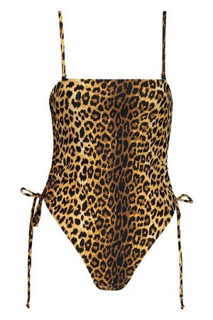 Leopard Print Square Neck Swimsuit | Boohoo