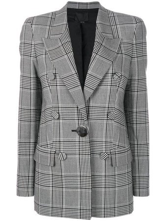 ALEXANDER WANG Check Tailoring Blazer With Leather Sleeves In Black/white