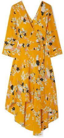 Eloise Floral-print Silk Wrap Dress - Yellow