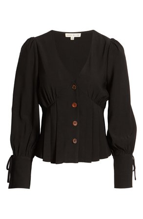 MOON RIVER Tie Cuff Button Front Blouse