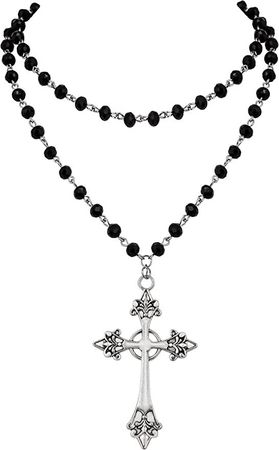 Sacina Gothic Bead Cross Necklace, Cross Choker, Layered Cross Choker Necklace, Goth Necklace, Gothic Necklace, Y2k Necklaces,Halloween Christmas New Year Goth Jewelry Gift for Women