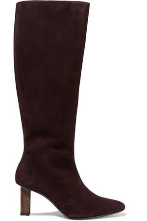 STAUD | Benny snake-effect leather-trimmed suede knee boots | NET-A-PORTER.COM
