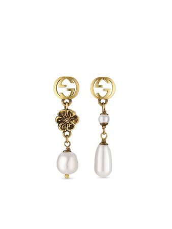 Gucci Interlocking G flower pearl drop earrings - FARFETCH