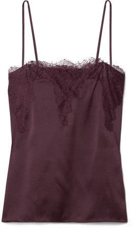 The Sweetheart Lace-trimmed Silk-charmeuse Camisole - Grape