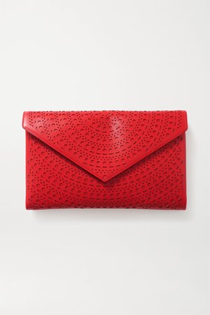 Red Oum medium laser-cut leather clutch | Alaïa | NET-A-PORTER