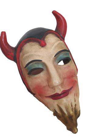 Antique Vintage French Paper Maché Stage Devil Mask Theater Circus Venice Old Collectible Curiosity Paper French Brocante Style
