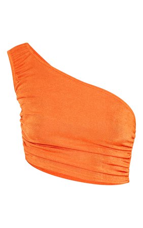 Bright Orange Slinky One Shoulder Ruched Top | PrettyLittleThing