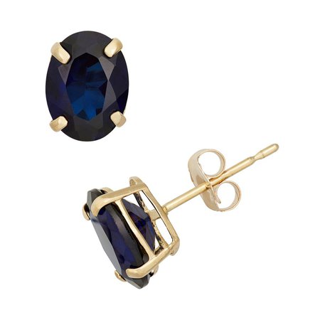 Lab-Created Sapphire 10k Gold Oval Stud Earrings