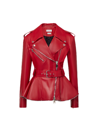 Alexander McQueen - Zip Peplum Biker Jacket in Welsh Red