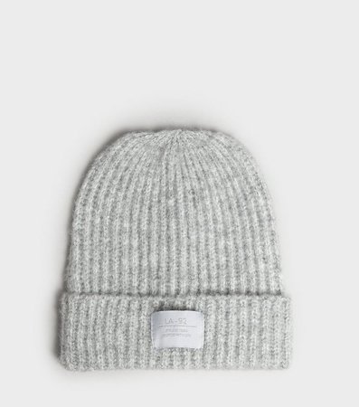 Grey Ribbed Knit Tab Front Beanie | New Look