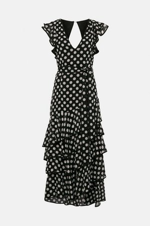 Spot Tiered Ruffle Woven Maxi Dress | Karen Millen