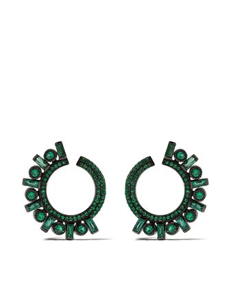 Colette 18Kt Black Gold Emerald Hoop Earrings EAEN096 | Farfetch